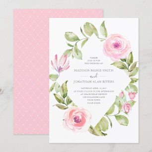 Elegant Spring Floral Diamond Pink Wedding Invitation