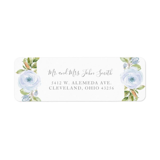 Elegant Spring Floral Dusty Blue Wedding Labels (Front)