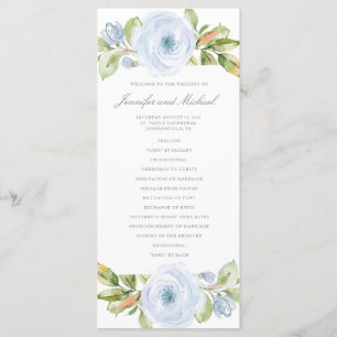 Elegant Spring Floral Dusty Blue Wedding Program
