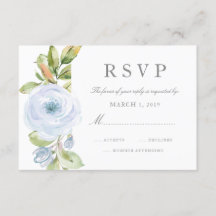 Elegant Spring Floral Dusty Blue Wedding RSVP