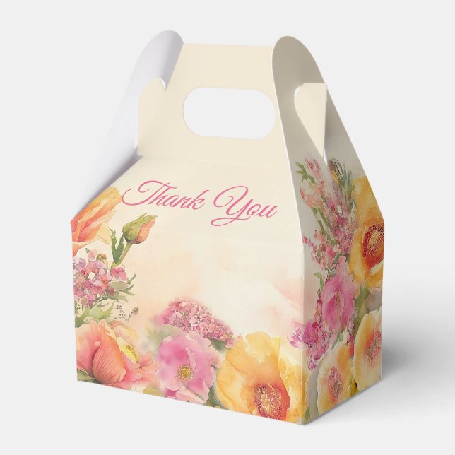 Elegant Spring Floral In Pink And Peach Favor Boxes (Front Side)