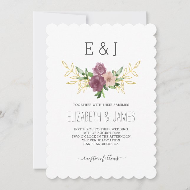 Elegant Spring Floral Monogram Wedding Invitation (Front)