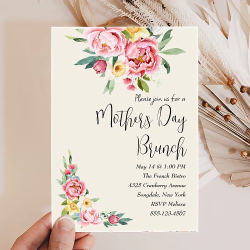 Elegant Spring Floral Mothers Day Brunch Party In Invitation