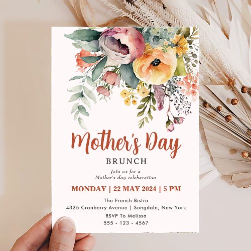 Elegant Spring Floral Mothers Day Brunch Party Invitation