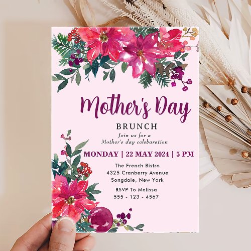 Elegant Spring Floral Mothers Day Brunch Party  Invitation