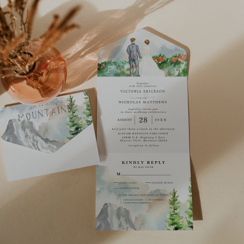 Elegant Spring Floral Mountain Wedding All In One Invitation