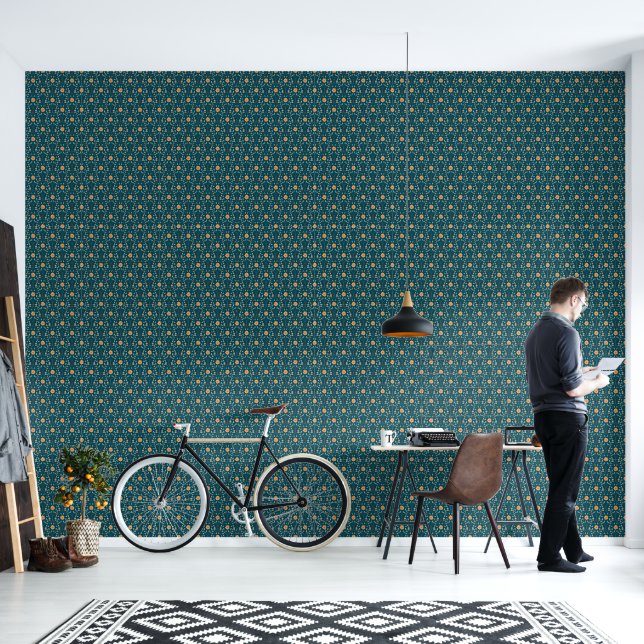 Elegant Spring Floral Pattern Green Wallpaper (Living Room)