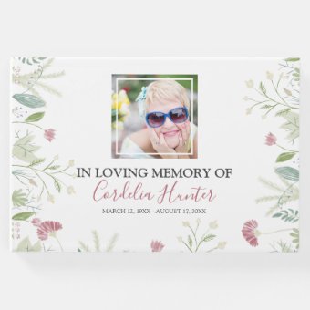 Elegant Spring Floral Photo Funeral Guest Book | Zazzle