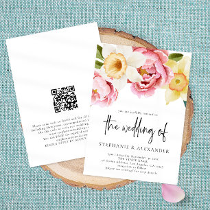 Elegant Spring Floral QR Code Wedding Invitation