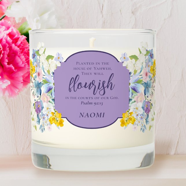 Elegant Spring Floral Scipture Verse Personalized Scented Candle (Creator Uploaded)
