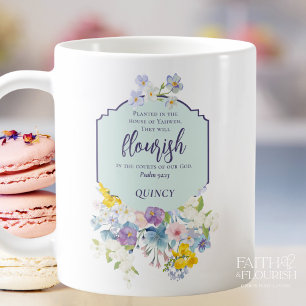 Elegant Spring Floral Scripture Personalized Coffee Mug