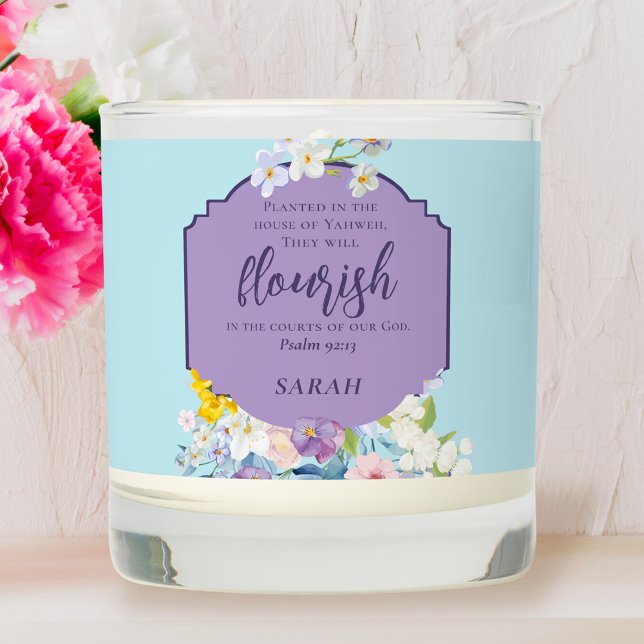 Elegant Spring Floral Scripture Personalized Scented Candle (Creator Uploaded)