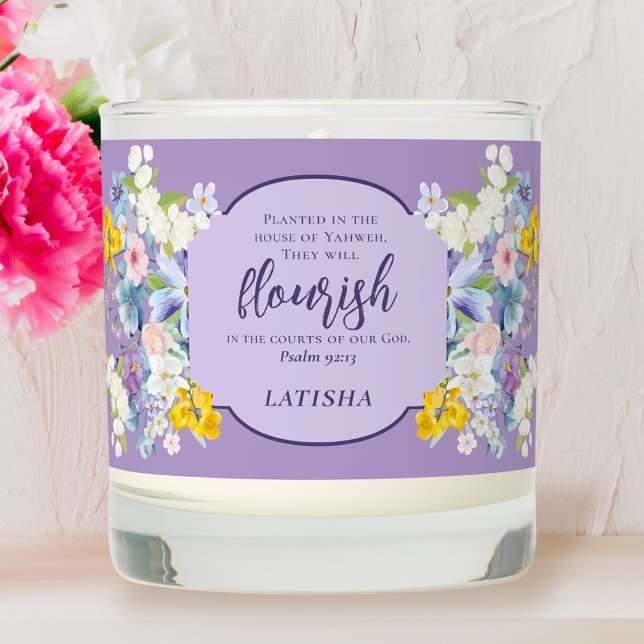 Elegant Spring Floral Scripture Verse Personalized Scented Candle (Creator Uploaded)