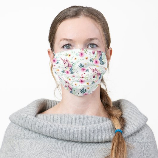 Elegant Spring Floral Unicorn Adult Cloth Face Mask (Worn)