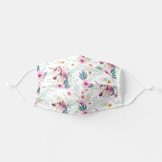 Elegant Spring Floral Unicorn Adult Cloth Face Mask (Front, Unfolded)