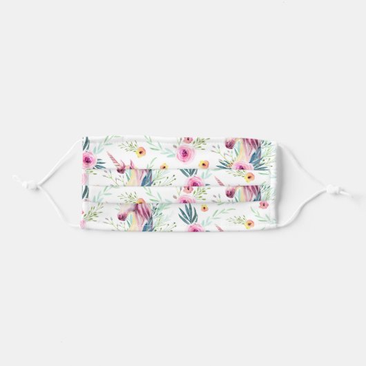 Elegant Spring Floral Unicorn Adult Cloth Face Mask (Front, Folded)