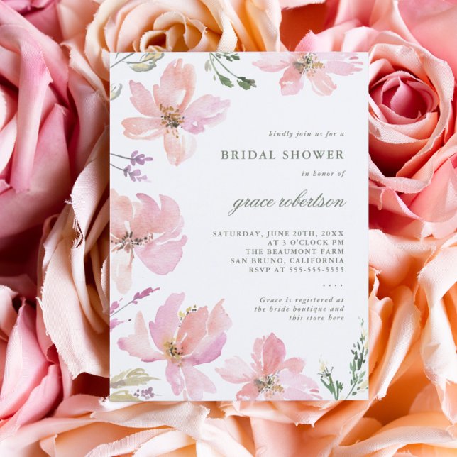 Elegant Spring Floral Watercolor Bridal Shower Invitation