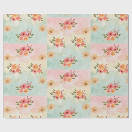Elegant Spring Floral Watercolor Grid Gift Wrap