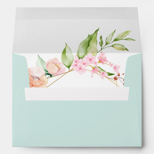 Elegant Spring Floral Watercolor Mint Green Envelo Envelope (Back (Bottom))