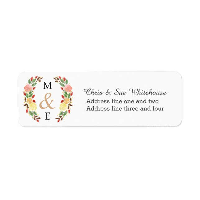 Elegant Spring Floral Watercolor Wreath Border Label (Front)
