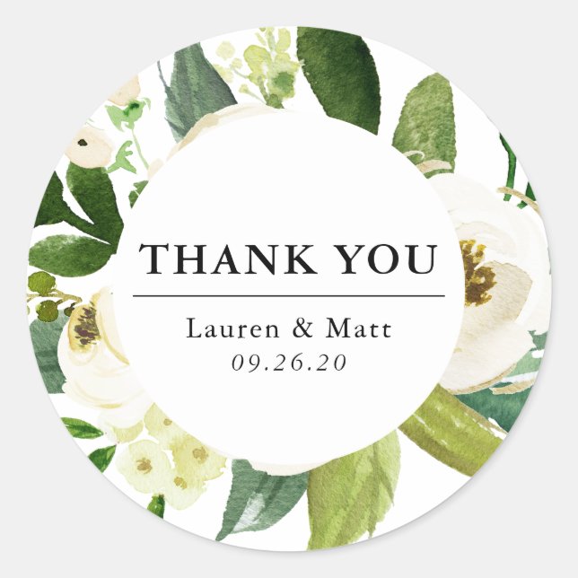 Elegant Spring Floral Wedding Thank You Classic Round Sticker (Front)
