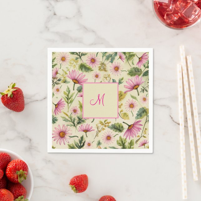 Elegant Spring Floral With Monogram  Napkins (Insitu)