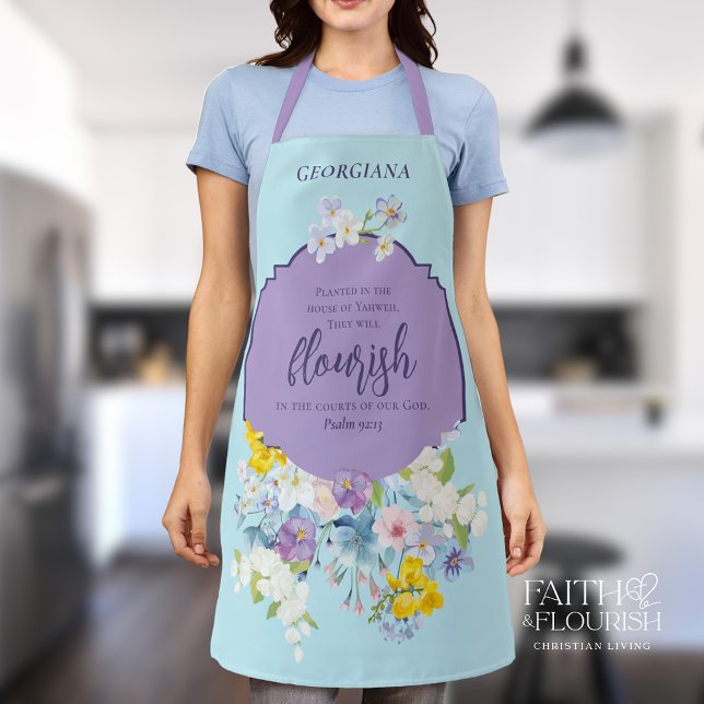 Elegant Spring Florals Bible Verse Personalized Apron (Creator Uploaded)