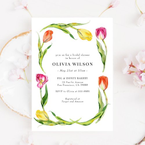 Elegant Spring Flower Tulip Bridal Shower Invitation