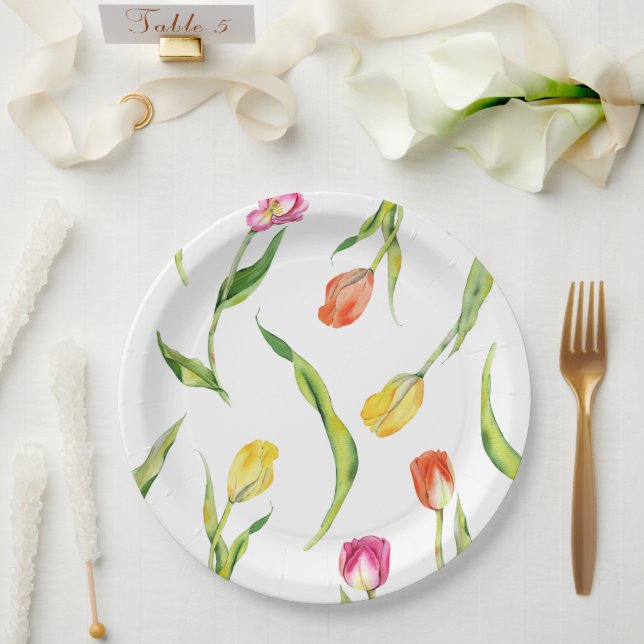 Elegant Spring Flower Tulip Bridal Shower Paper Plates (Wedding)