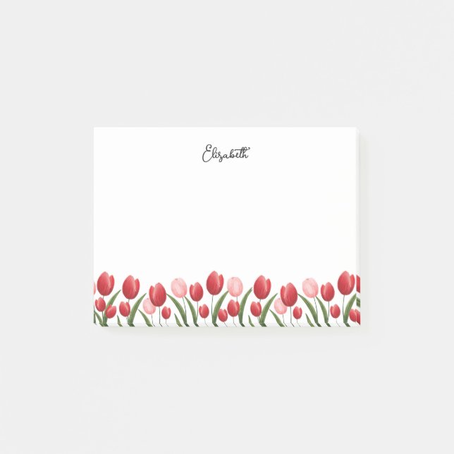 Elegant Spring Flower Tulip Pink and Red Post-it Notes (Front)