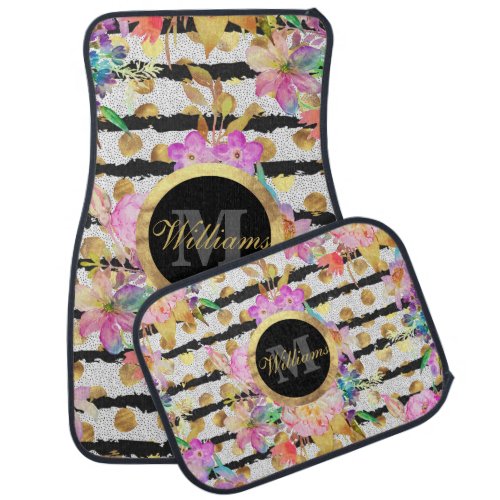 Elegant spring flowers and stripes design car mat