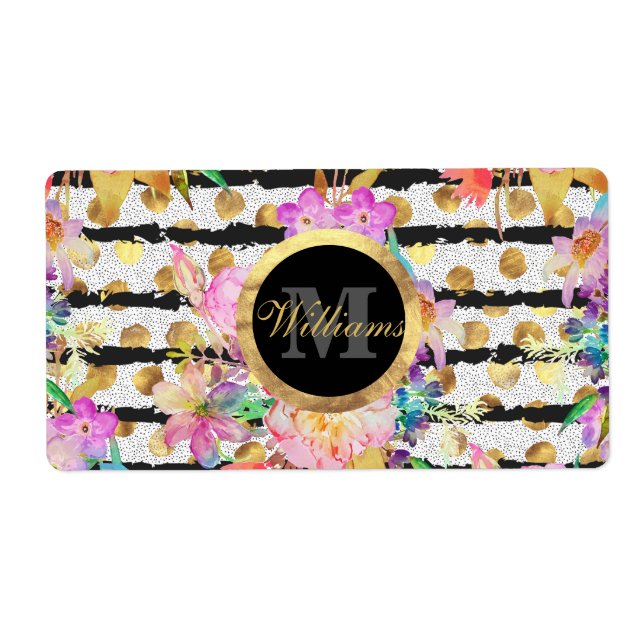 Elegant spring flowers and stripes design label (Front)