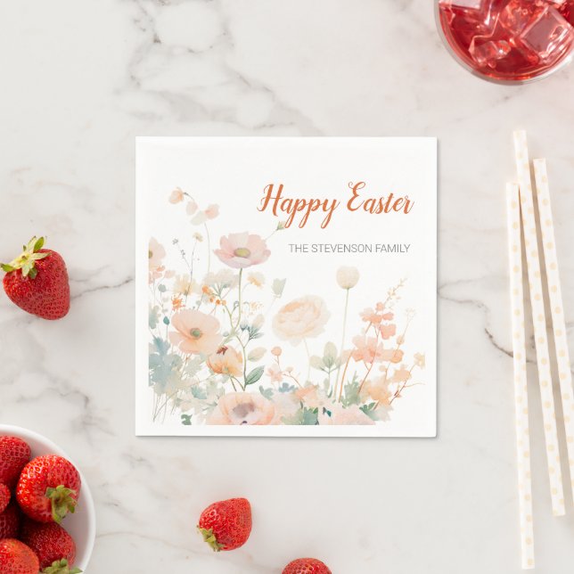 Elegant Spring Flowers Happy Easter Napkins (Insitu)