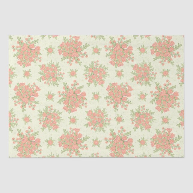 Elegant Spring Flowers Peach Orange 2024 Floral Tissue Paper (Front)
