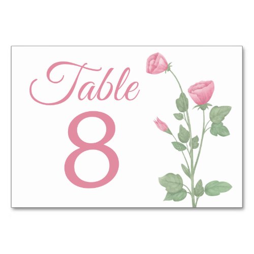 Elegant Spring Flowers Pink Floral Wedding  Table Number