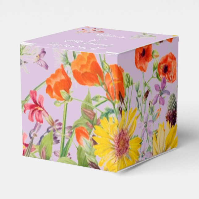 Elegant Spring Flowers Violet Wedding Favor Box (Front Side)