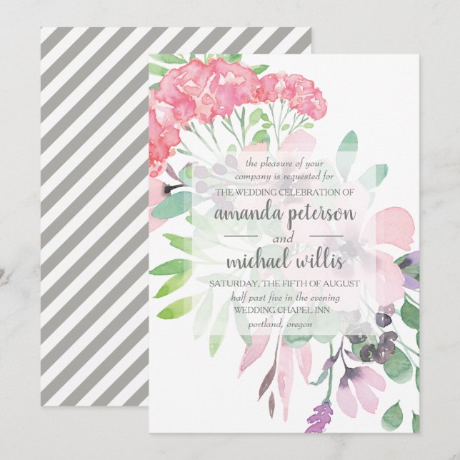 Elegant spring flowers wedding invitation (Front/Back)