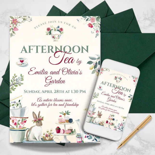 Spring Tea Invitation Elegant Spring Garden Afternoon Tea Party Invitation | Zazzle