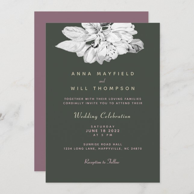 Elegant Spring Garden Black White Apple Wedding Invitation (Front/Back)