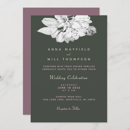 Elegant Spring Garden Black White Apple Wedding Invitation