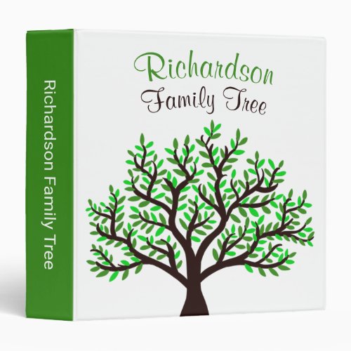 Elegant Spring Green Leafy Genealogy Family Tree 3 Ring Binder