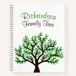Elegant Spring Green Leafy Genealogy Family Tree Notebook