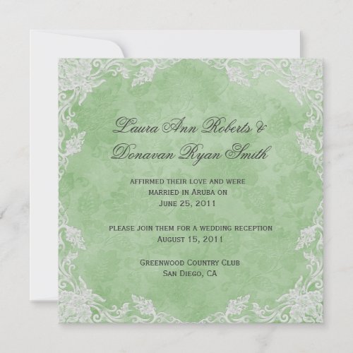 Elegant Spring Green White Floral Damask Post Wedd Custom Invites