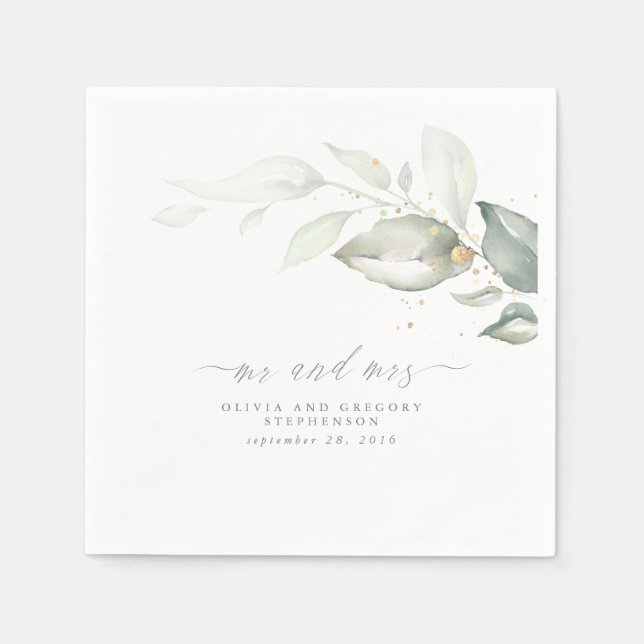 Elegant Spring Greenery Wedding Mr And Mrs Napkins (Front)