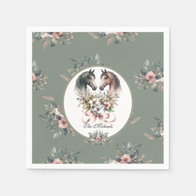 Elegant Spring Horse Wedding Napkins (Front)