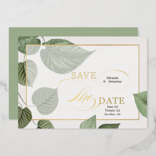 Elegant Spring Leaves  Save the Date  Foil Invitation