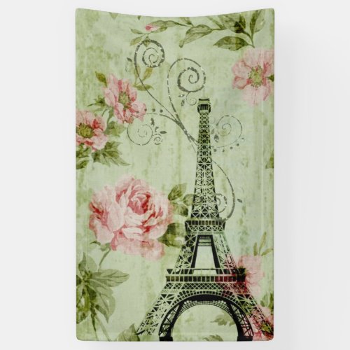 elegant spring mint pink floral paris eiffel tower banner