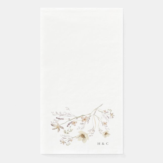 Elegant Spring Monogram Wildflower Wedding Paper Guest Towels (Front)
