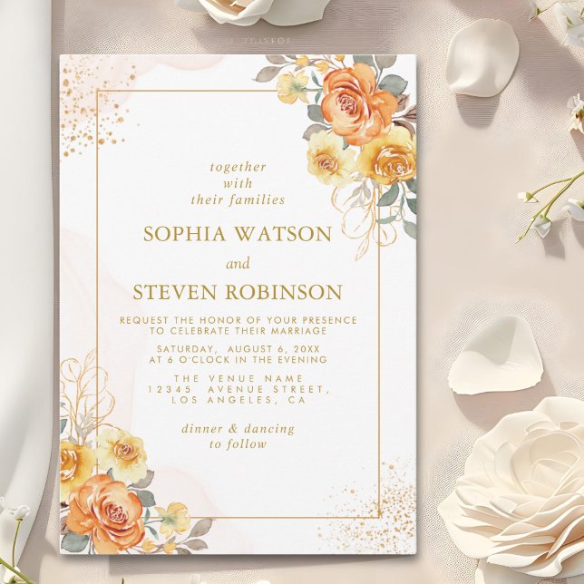 Elegant spring orange flowers with Golden tones Invitation (Creator Uploaded)