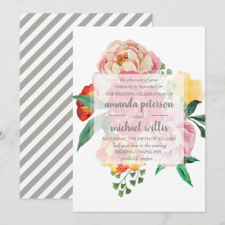 Elegant spring peonies and leaves flowers wedding invitation